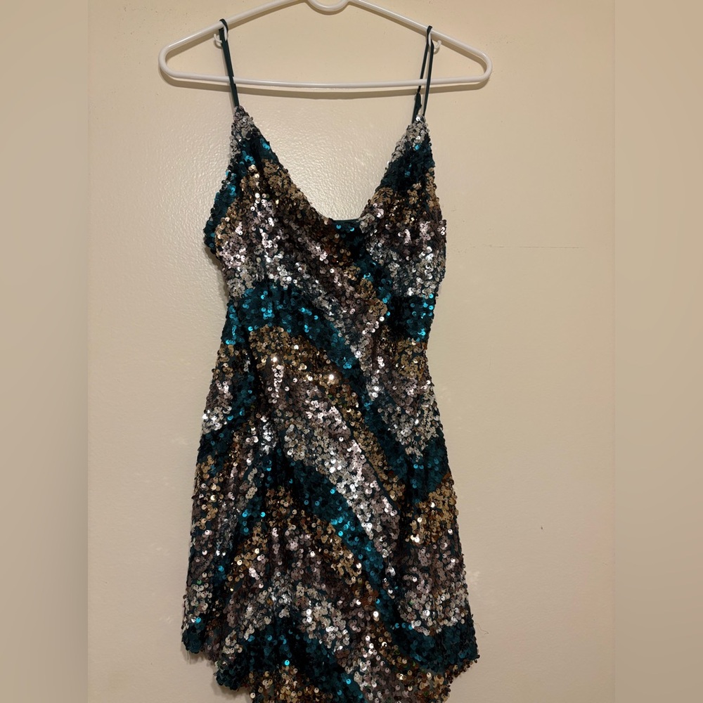 Sequin Striped Mini Dress